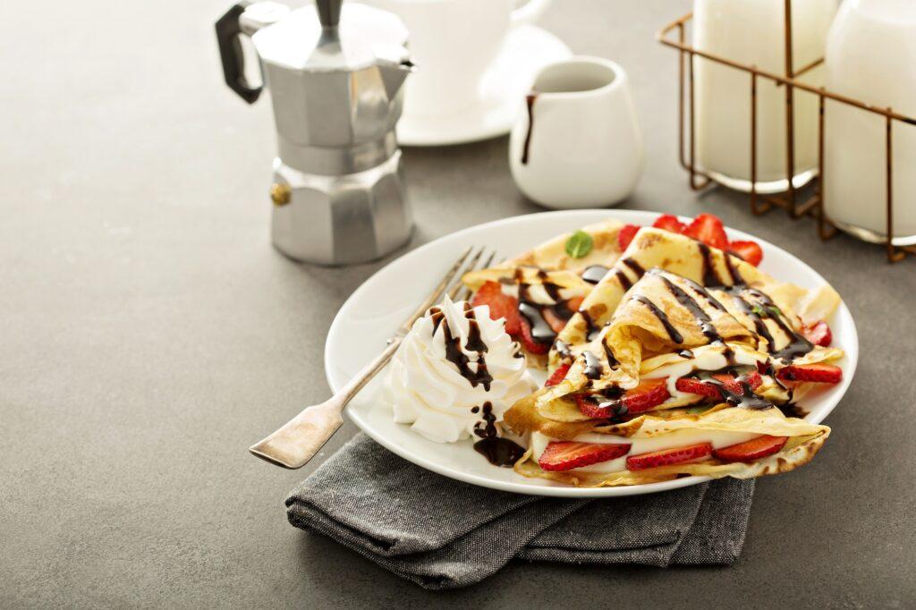 Thin crepes with cream cheese filling